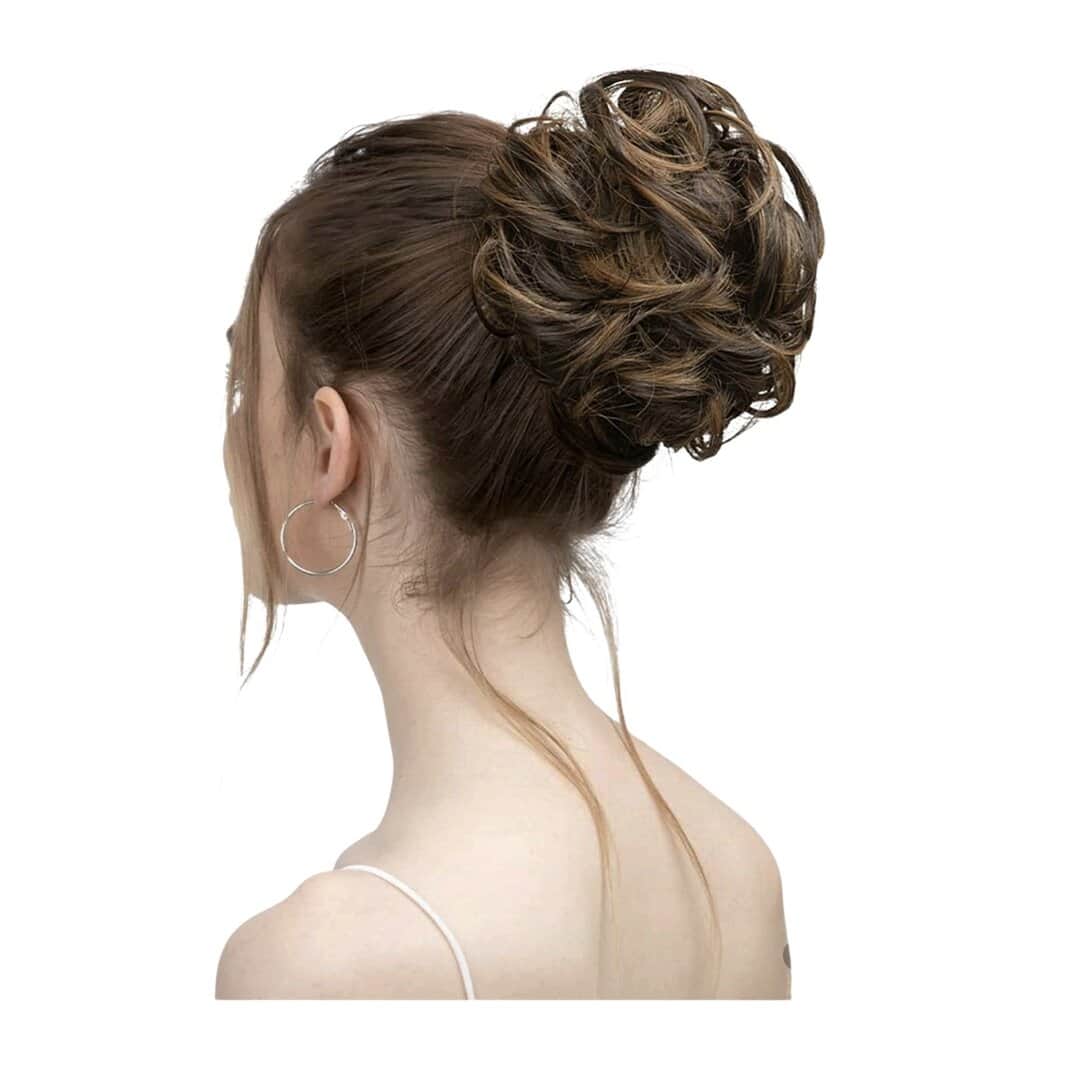 bun-kotsos-elastic-band-caramel-highlights Ποστίς Κότσος με λάστιχο συνθετική τρίχα υψηλής ποιότητας - Καστανό με μελί ανταύγιες χρώμα - Image 1