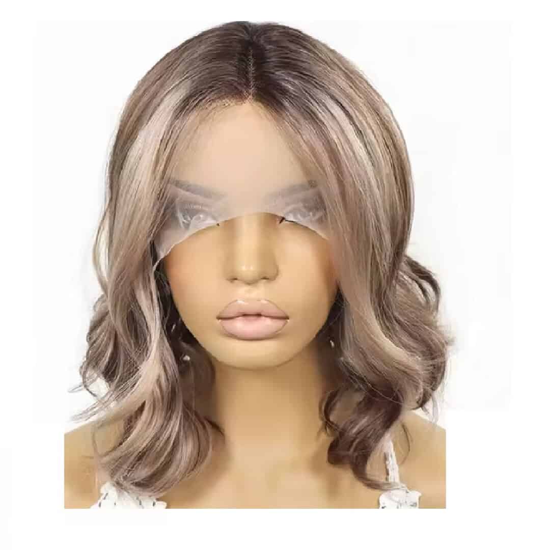 full-lace-13x4-wig hair-hairloss Γυναικεία περούκα Full lace 13x4 (αόρατη εφαρμογή) σε καστανό με ανταύγειες συνθετική υψηλής ποιότητας 12 inches - Image 1