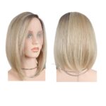 Γυναικεία περούκα Full lace 13x4 (αόρατη εφαρμογή) σε ξανθό gold με καστανή ρίζα  χρώμα συνθετική υψηλής ποιότητας 12 inches