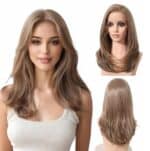 Γυναικεία περούκα Full lace 13x6 (αόρατη εφαρμογή) σε καστανό ανοιχτό χρώμα συνθετική υψηλής ποιότητας 18 inches - Image 2