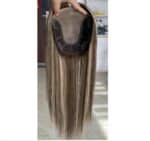 Γυναικείο Topper Τουπέ κορυφής μαλλιών από φυσική τρίχα με ημιδιάφανη βάση 16cm*17cm - Καστανό με ανταύγειες 16 inches - Image 3