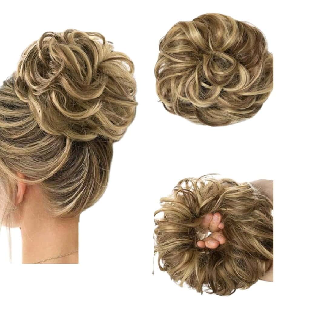 kotsos-bun-blond-highlights Ποστίς Κότσος με λάστιχο συνθετική τρίχα υψηλής ποιότητας - Μελί με ξανθές ανταύγειες χρώμα - Image 1