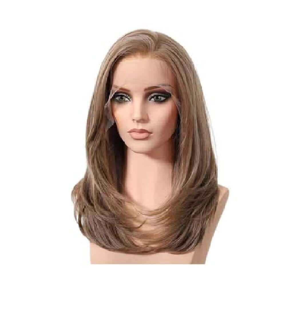 light-brown-lace-wig-woman-hair-hairloss Γυναικεία περούκα Full lace 13x6 (αόρατη εφαρμογή) σε καστανό ανοιχτό χρώμα συνθετική υψηλής ποιότητας 18 inches - Image 1
