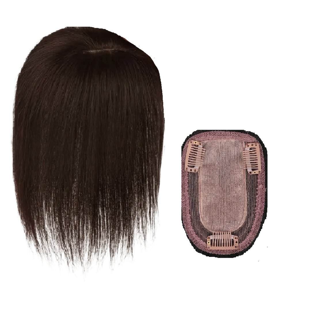 mocka-brown-topper-human-hair-wxtra-volume-hairloss Γυναικείο Topper Τουπέ κορυφής μαλλιών από φυσική τρίχα με 3 κλιπ - Καστανό Μόκα Brown 12 inches - Image 1