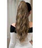Ποστίς Αλογοουρά curly Ponytail συνθετική τρίχα υψηλής ποιότητας με κλάμερ - Καστανό με μελί ανταύγειες 24 inches - Image 2