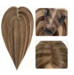 Γυναικείο Topper Τουπέ κορυφής μαλλιών από φυσική τρίχα  Full lace ( ραμμένο σε διαφάνεια ) - Καστανό με ξανθές ανταύγειες 11 inches