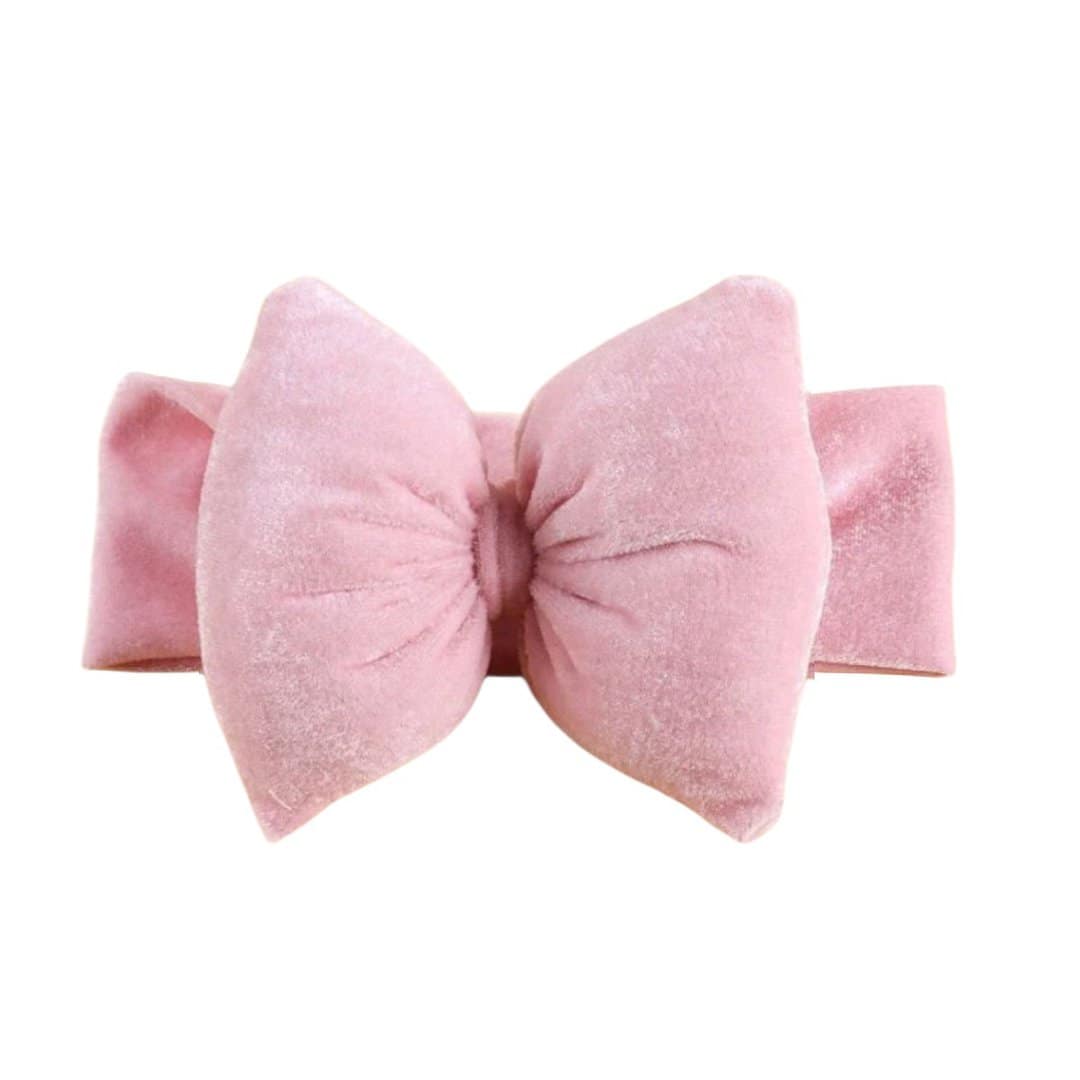 velvet-pink-heandband-baby-girl Παιδική- Βρεφική βελούδινη κορδέλα μαλλιών με μεγάλο φιόγκο 13 cm 0-5 χρονών - Ροζ - Image 1