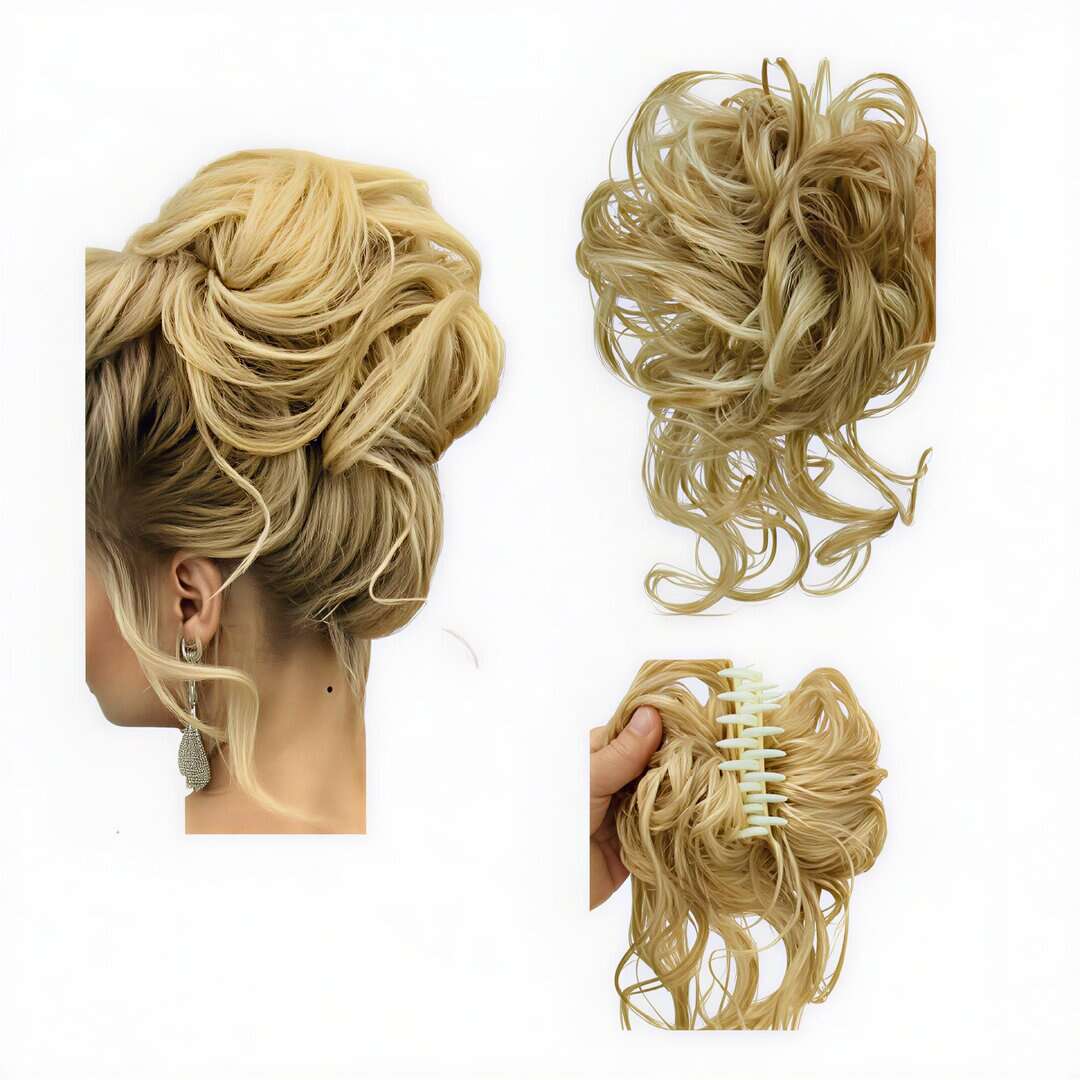 GOLD-CLAW-KOTSOS-BUN-KLAMER-BLONDE Ποστίς Κότσος συνθετική τρίχα υψηλής ποιότητας με αφέλειες και κλάμερ τοποθέτησης- Ξανθό σκούρο gold - Image 1