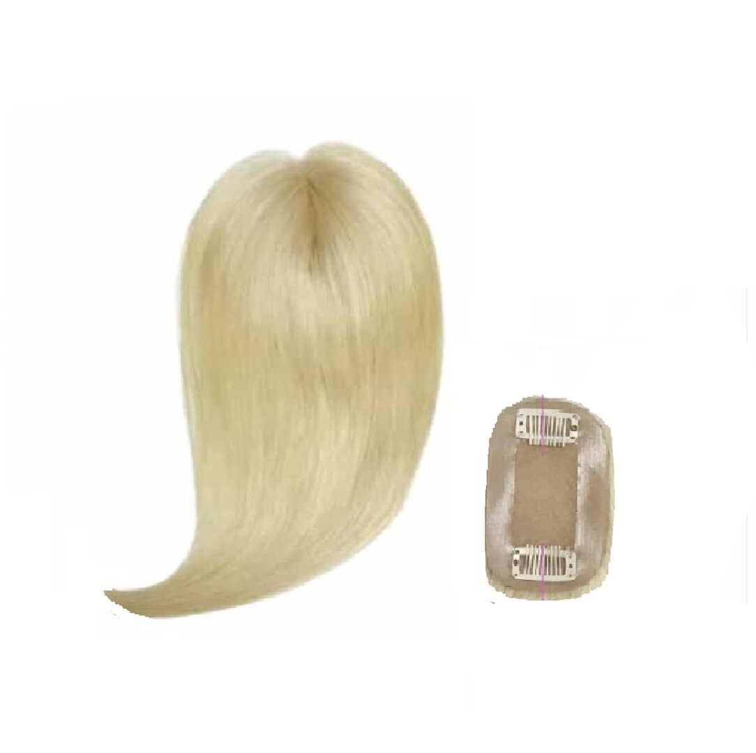 HUMAN-HAIR-TOPPER-HAIRLOSS-ALOPECIA Γυναικείο Topper Τουπέ κορυφής μαλλιών από φυσική τρίχα Silk base ( όψη δέρματος στην χωρίστρα ) - Ξανθό 12 inches - Image 1