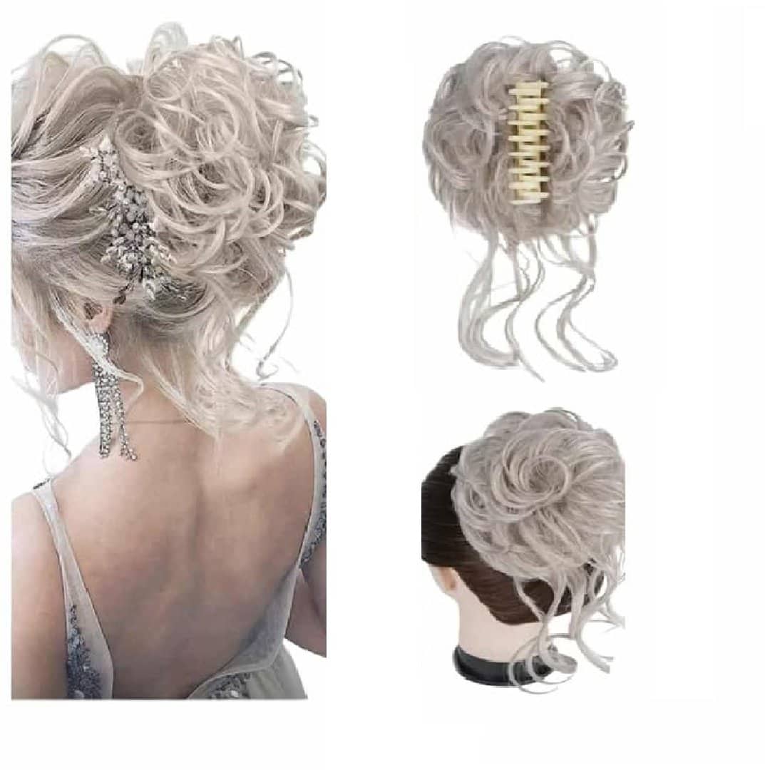 LIGHT-GREY-BLONDE-KOTSOS-BUN-CLAW-KLAMER-HAIR Ποστίς Κότσος συνθετική τρίχα υψηλής ποιότητας με αφέλειες και κλάμερ τοποθέτησης- Light Grey γκρι - Image 1