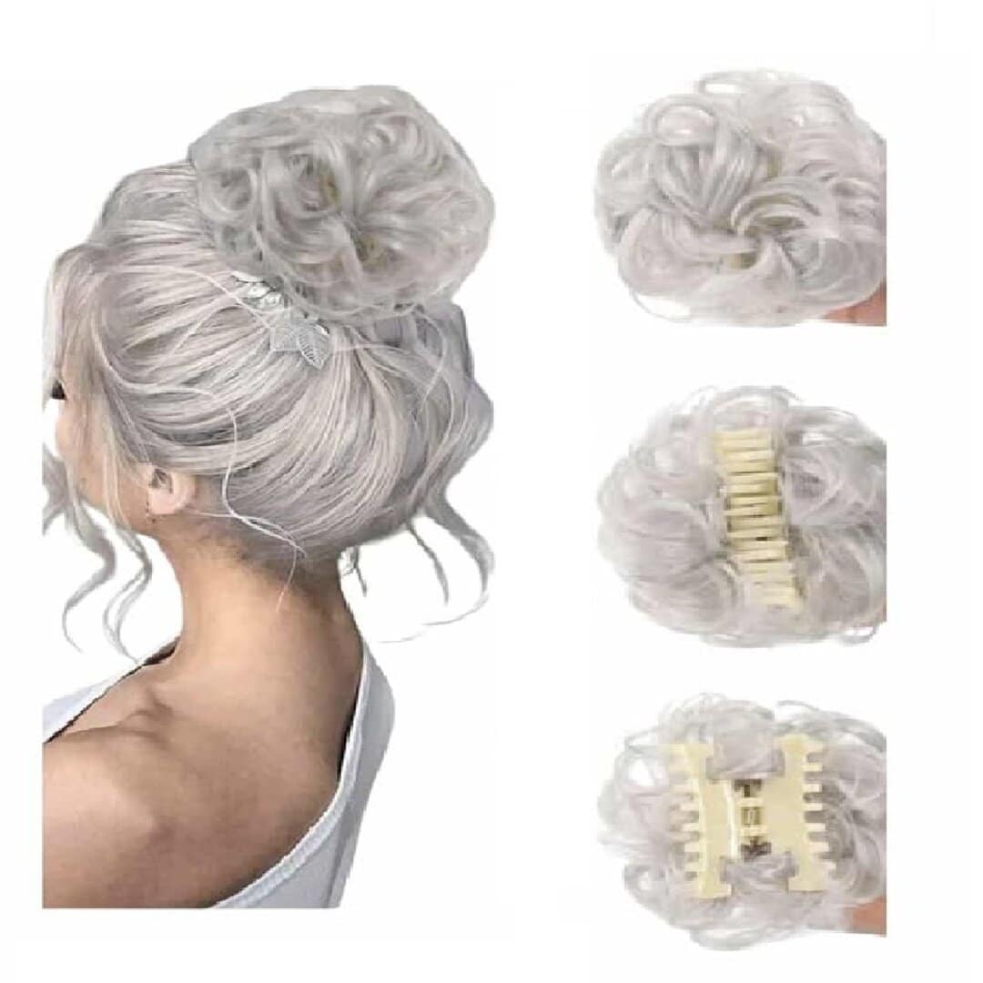 LIGHT-GREY-KOTSOS-CLAW-BUN-KLAMER Ποστίς Κότσος συνθετική τρίχα υψηλής ποιότητας με κλάμερ τοποθέτησης- Light Grey γκρι - Image 1