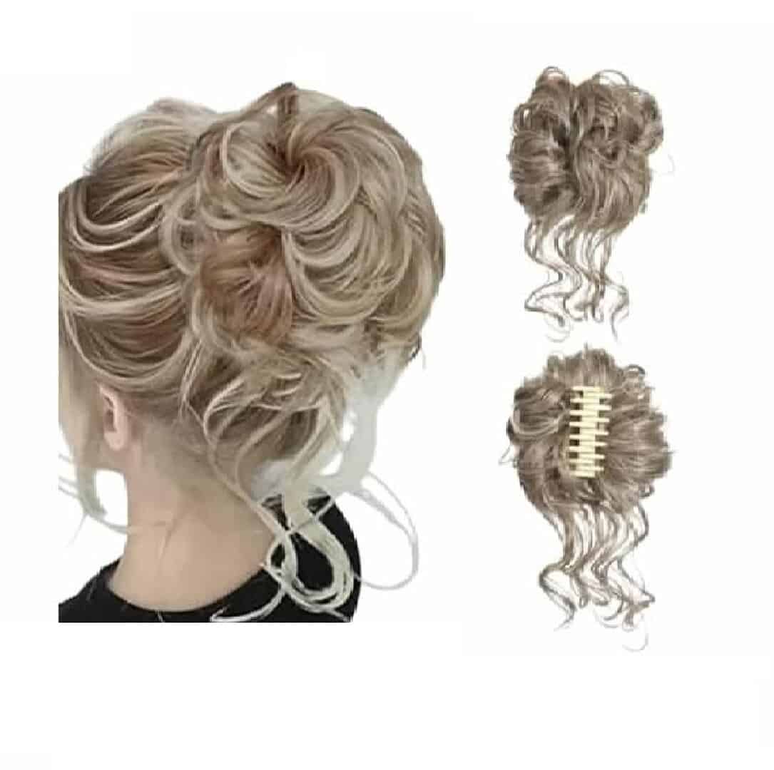 blonde-dark-bun-kotsos-claw-klamer-hair-woman Ποστίς Κότσος συνθετική τρίχα υψηλής ποιότητας με αφέλειες και κλάμερ τοποθέτησης- Σκούρο ξανθό με ανταύγειες - Image 1