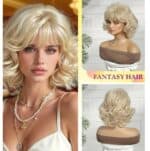 Γυναικεία Περούκα συνθετική υψηλής ποιότητας κυματιστή σε ξανθό χρώμα 12 inches - Image 2