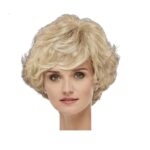 Γυναικεία περούκα σγουρή σε Ξανθό με πλατινέ ανταύγειες χρώμα  συνθετική υψηλής ποιότητας 11 inches