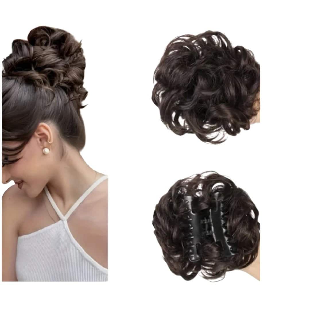 bun-claw-klamer-dark-brown-hair-styling Ποστίς Κότσος συνθετική τρίχα υψηλής ποιότητας με κλάμερ τοποθέτησης- Καστανό σκούρο 02 - Image 1