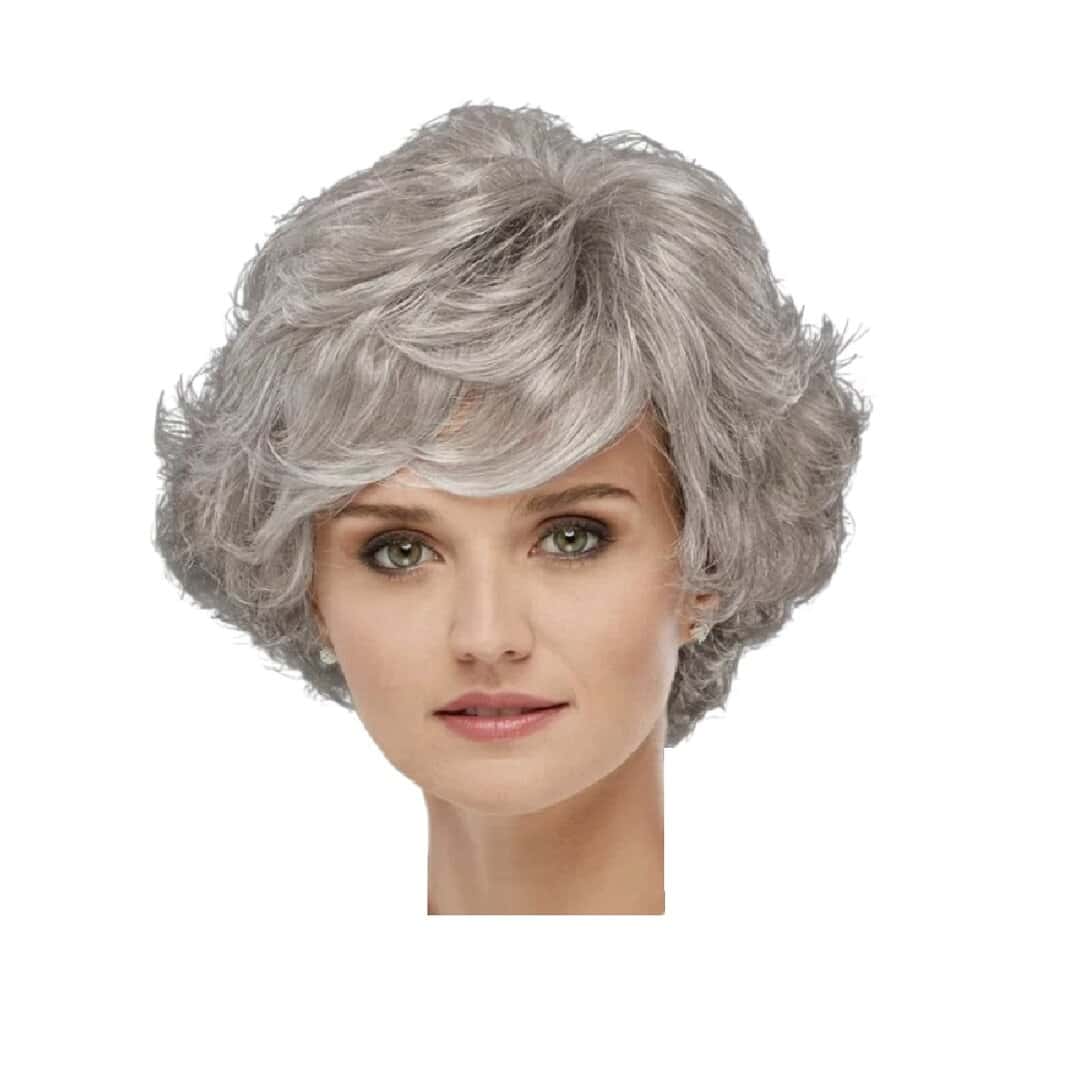 grey-silver-wig-woman-hair-hairloss Γυναικεία περούκα σγουρή σε Γκρι με silver ανταύγειες χρώμα συνθετική υψηλής ποιότητας 11 inches - Image 1