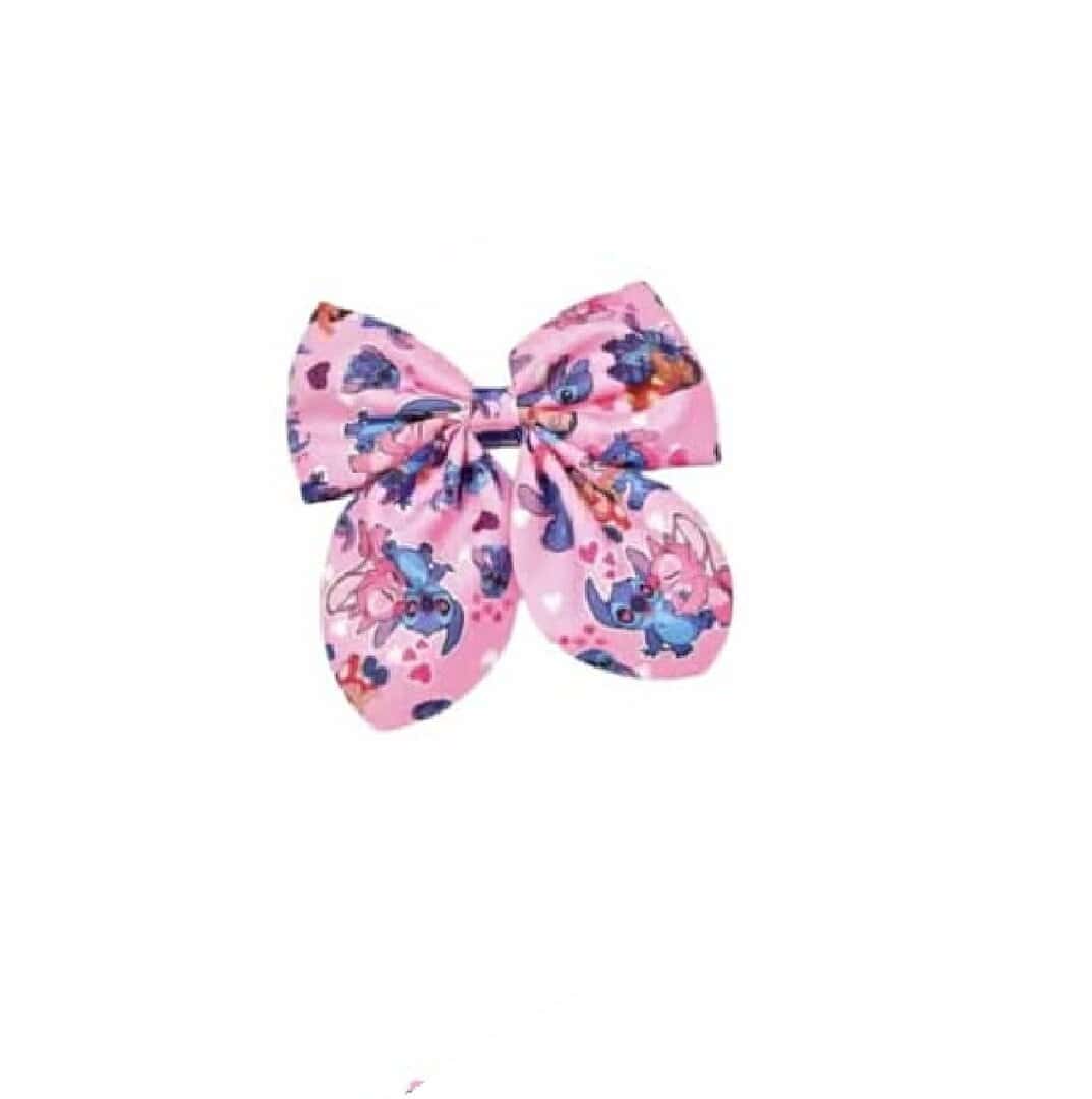 hair-clip-lilo-stitch-protection-pink Clip -Κοκαλάκι μαλλιών μεγάλος φιόγκος Lilo and Stitch με προστατευτικό ύφασμα 9 cm - Ροζ - Image 1
