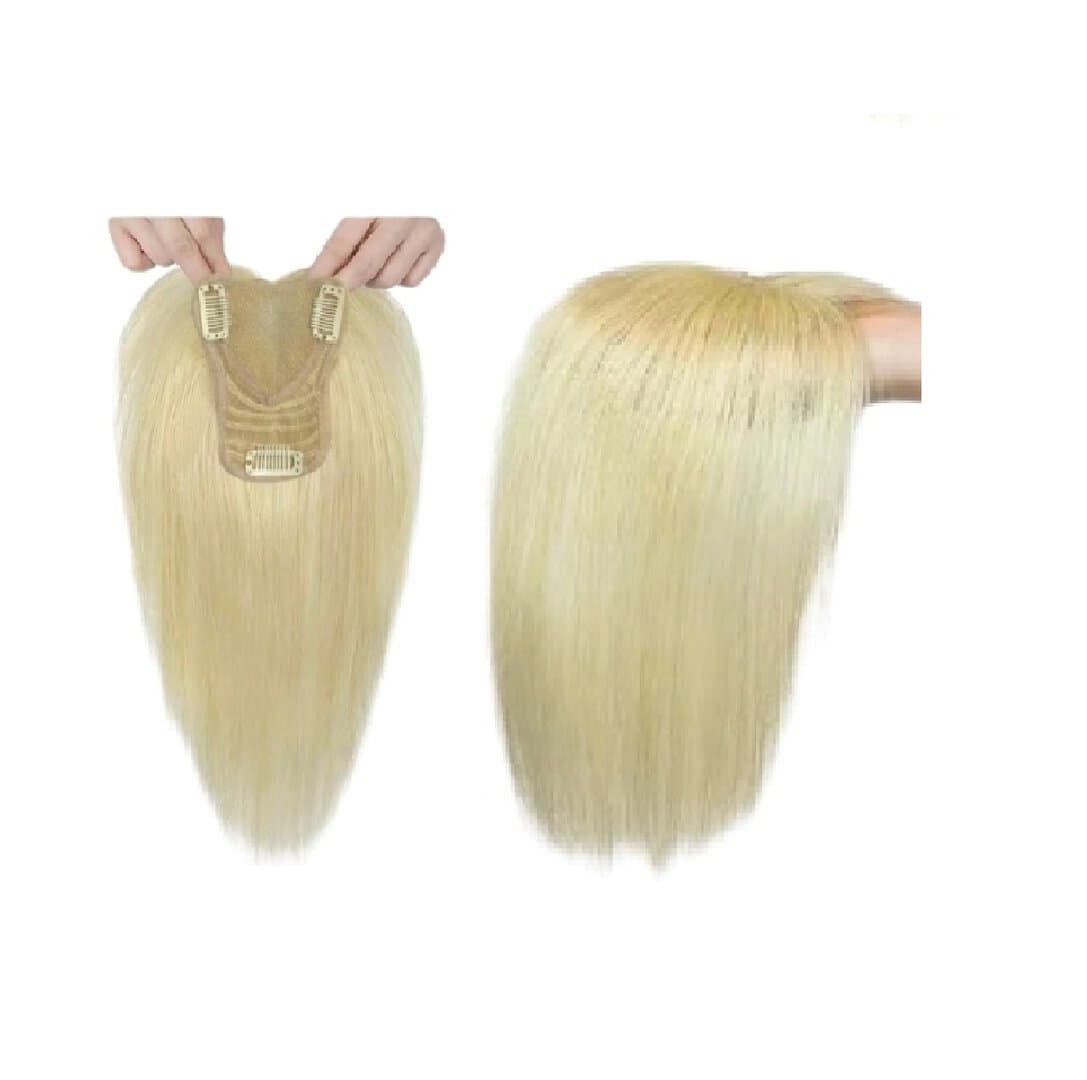 human-hair-topper-blonde-11-inches-hairloss-alopecia Γυναικείο Topper Τουπέ κορυφής μαλλιών από φυσική τρίχα Full lace ( ραμμένο σε διαφάνεια ) - Ξανθό 12 inches - Image 1