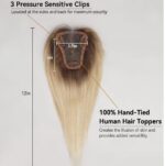 Γυναικείο Topper Τουπέ κορυφής μαλλιών από φυσική τρίχα  Full lace ( ραμμένο σε διαφάνεια ) - Ξανθό ombre σκούρη ρίζα 12 inches - Image 3