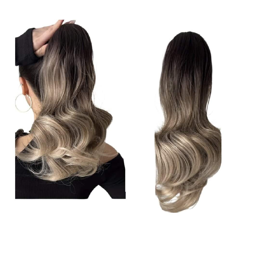ombre-ponytail-16-inches-wavy-style Ποστίς Αλογοουρά curly Ponytail συνθετική τρίχα υψηλής ποιότητας με κλάμερ- Καστανό ξανθό Ombre 16 inches - Image 1