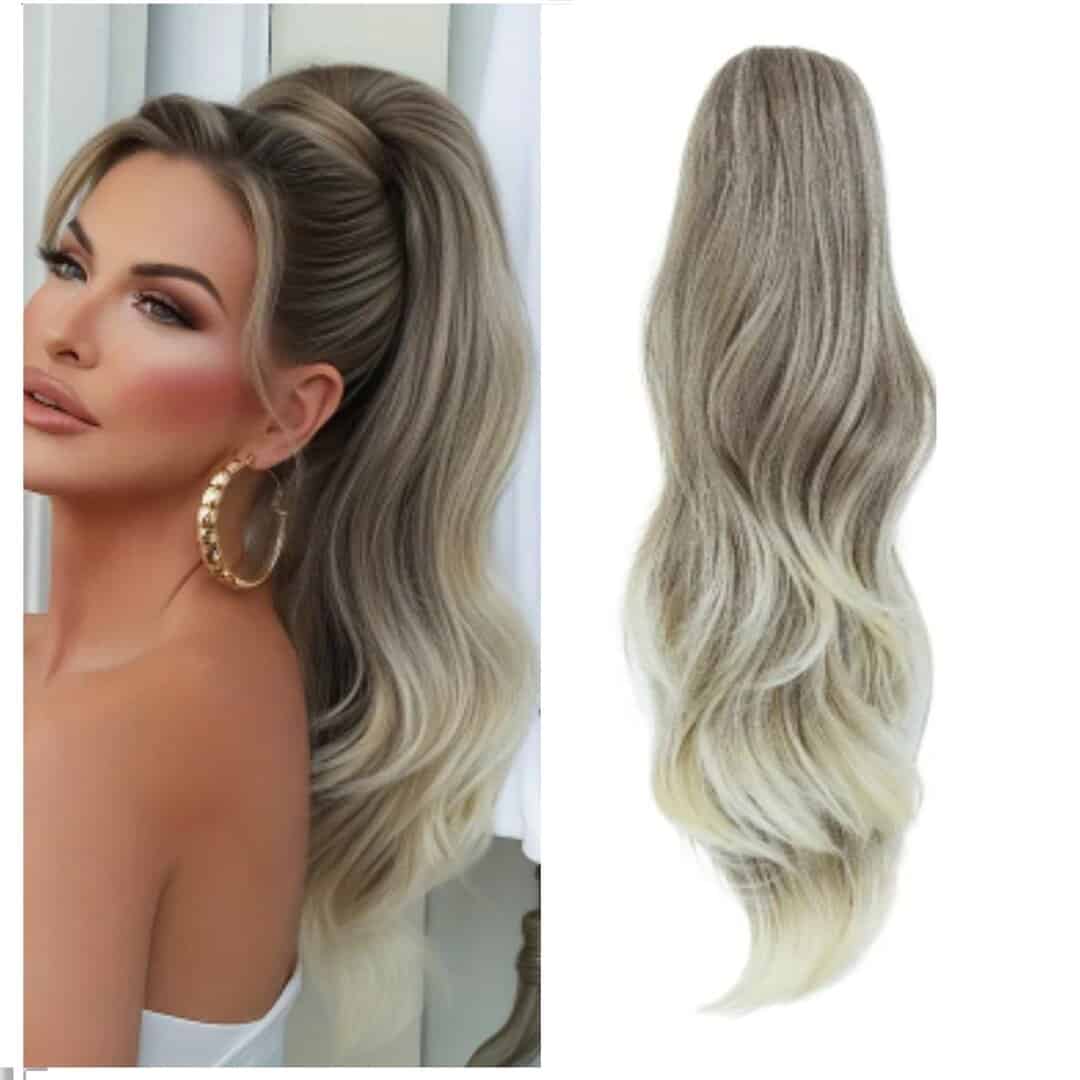 ponytale-hair-30-inches-nest-comb Ποστίς Αλογοουρά curly Ponytail συνθετική τρίχα υψηλής ποιότητας με χτενάκι φωλιά- Καστανό ανοιχτό με ξανθό ombre 30 inches - Image 1