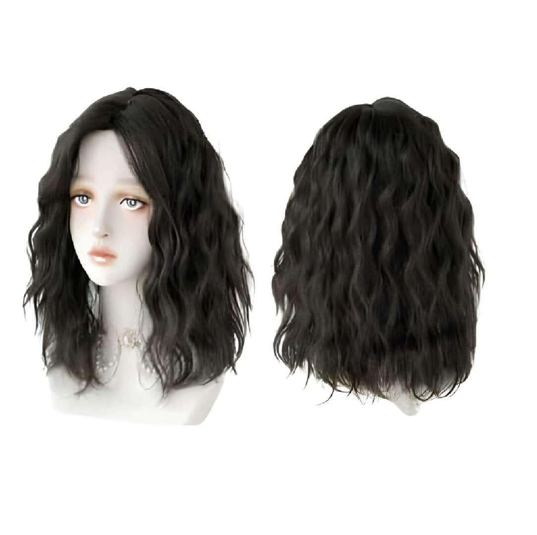 wavy-black-brown-wig-woman-hairloss Γυναικεία περούκα κυματιστή σε μαύρο-καστανό χρώμα με αφέλειες συνθετική υψηλής ποιότητας 16 inches - Image 1