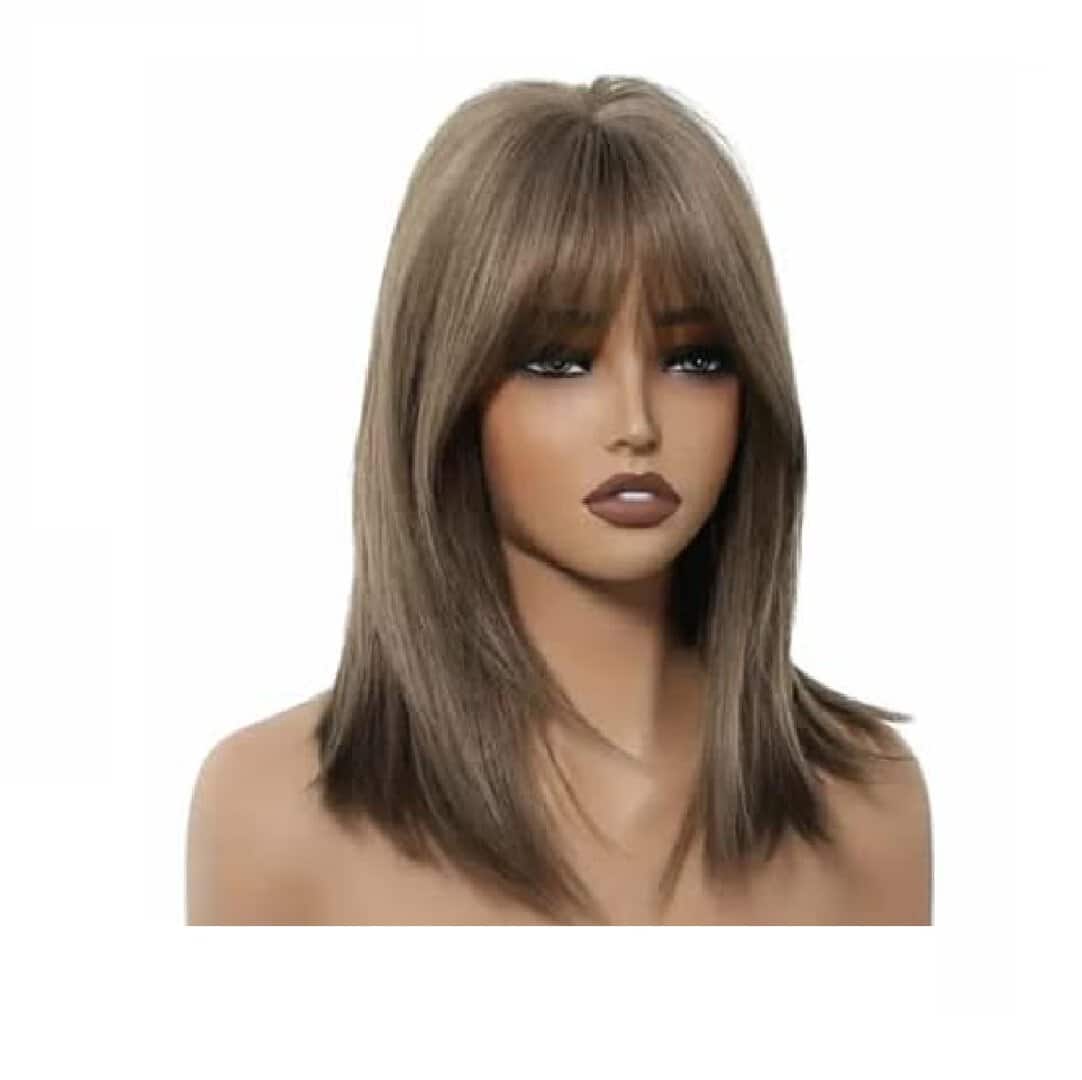 woman-wig-brown-synthetic-hairloss-cancer Γυναικεία περούκα σε καστανό ανοιχτό χρώμα με αφέλειες συνθετική υψηλής ποιότητας 16 inches - Image 1