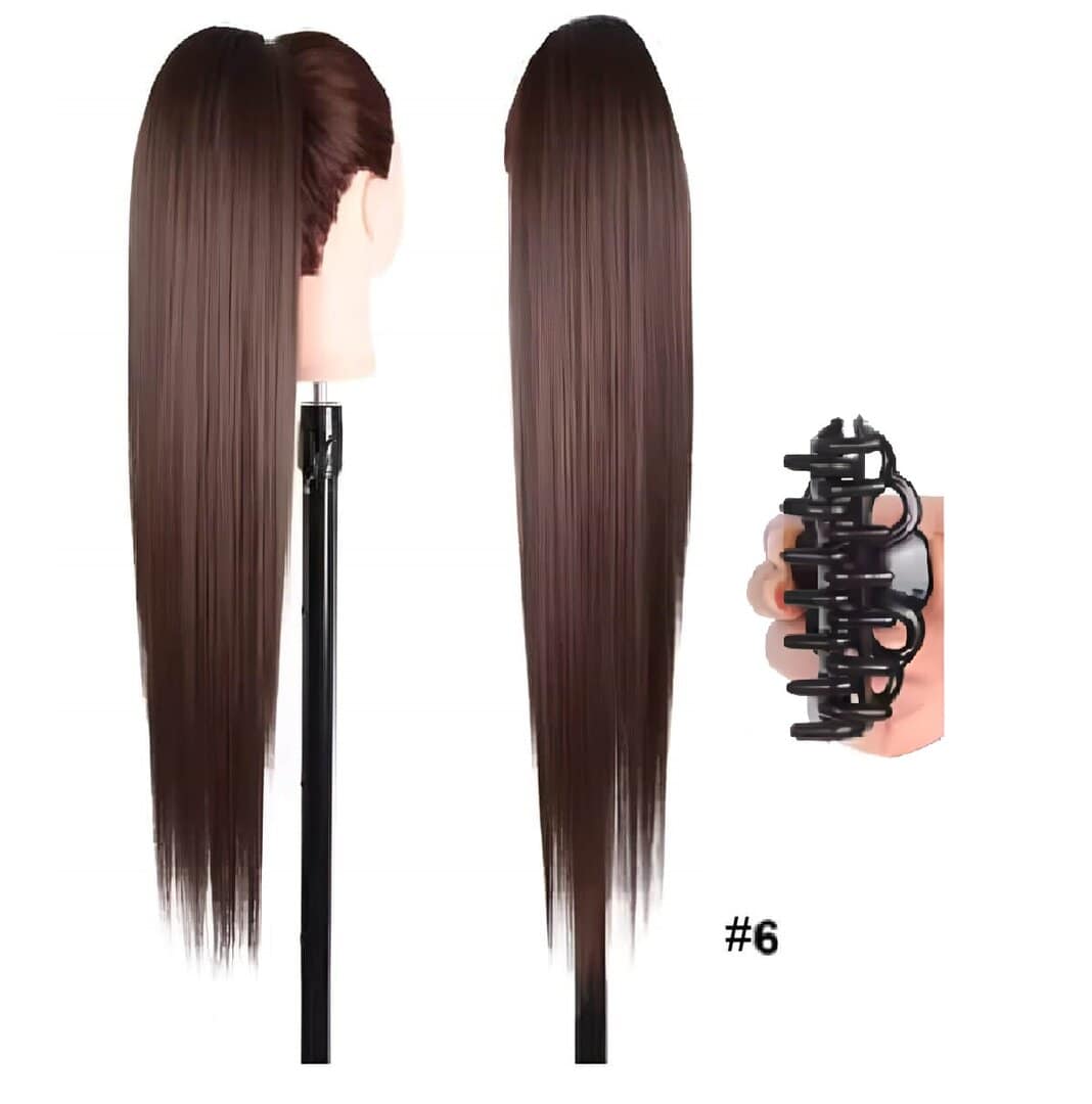 KANEKALON-FIBER-PONYTAIL-STRAIGHT-6-BROWN-71CM-WOMAN-CLAW Ποστίς Αλογοουρά Ponytail συνθετική τρίχα Kanekalon υψηλής ποιότητας με Κλάμερ - Ίσια Καστανό #6 71cm - Image 1