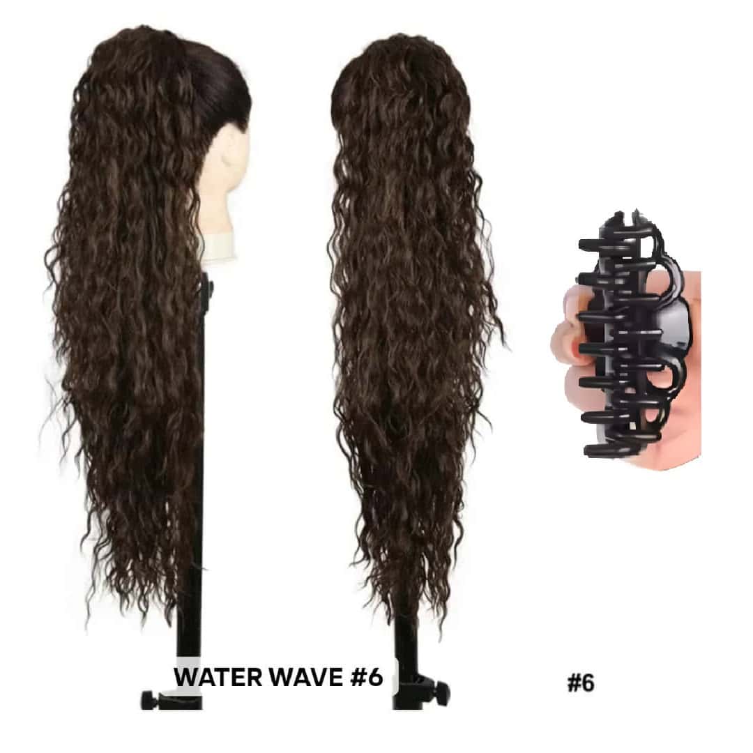 KANEKALON-FIBER-PONYTAIL-WATER-WAVE-28-COLOUR-6-claw Ποστίς Αλογοουρά Ponytail συνθετική τρίχα Kanekalon υψηλής ποιότητας με Κλάμερ - Water Wave Καστανό #6 71cm - Image 1