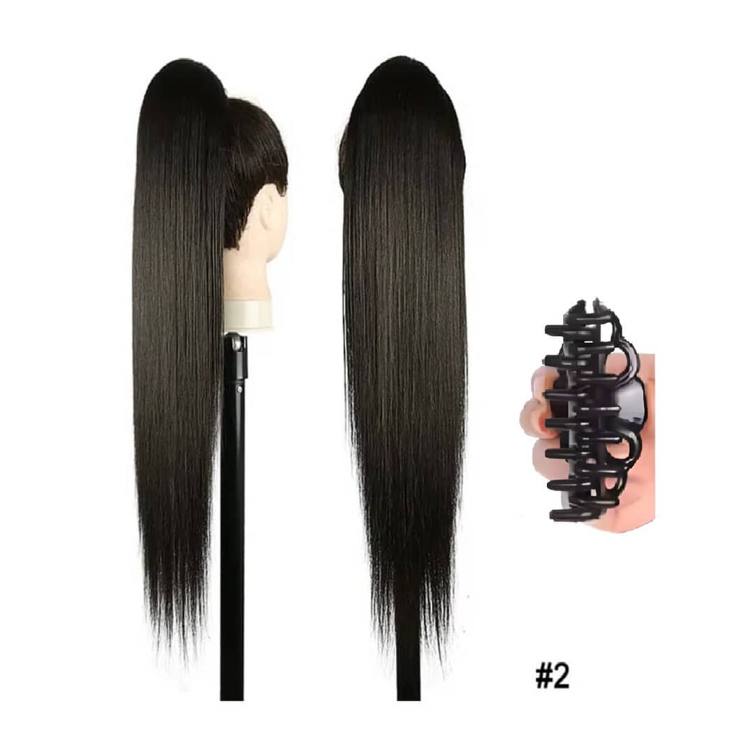KANEKALON-PONYTAIL-STRAIGHT-HAIR-28-COLOUR-2-claw Ποστίς Αλογοουρά Ponytail συνθετική τρίχα Kanekalon υψηλής ποιότητας με Κλάμερ- Ίσια Μαύρο χρώμα #2 71cm - Image 1