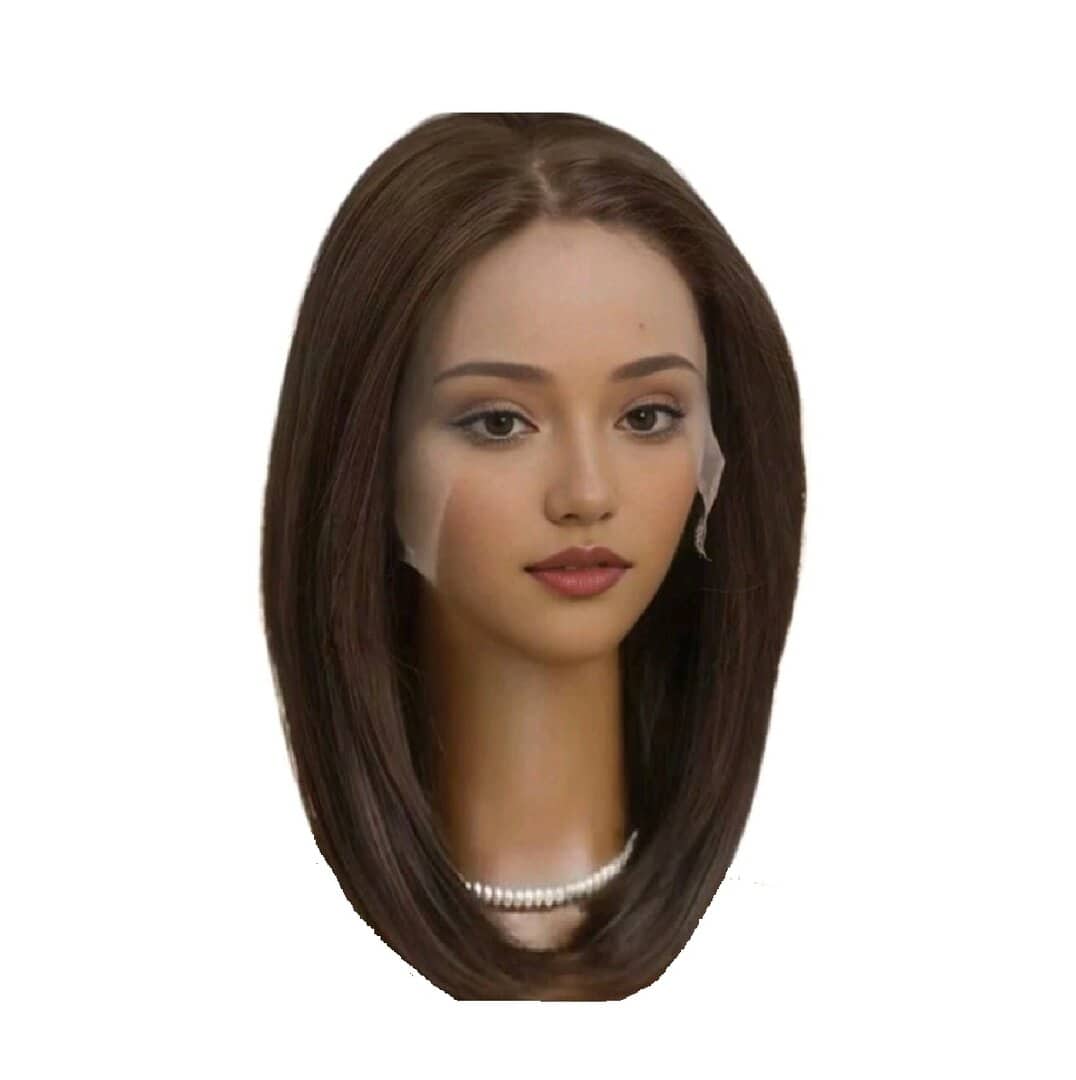 full-lace-wig-woman-synthetic-invisible-hairloss-cancer Γυναικεία περούκα Full lace (αόρατη εφαρμογή) σε Καστανό σκούρο χρώμα συνθετική υψηλής ποιότητας Kanekalon τρίχα 16 inches - Image 1