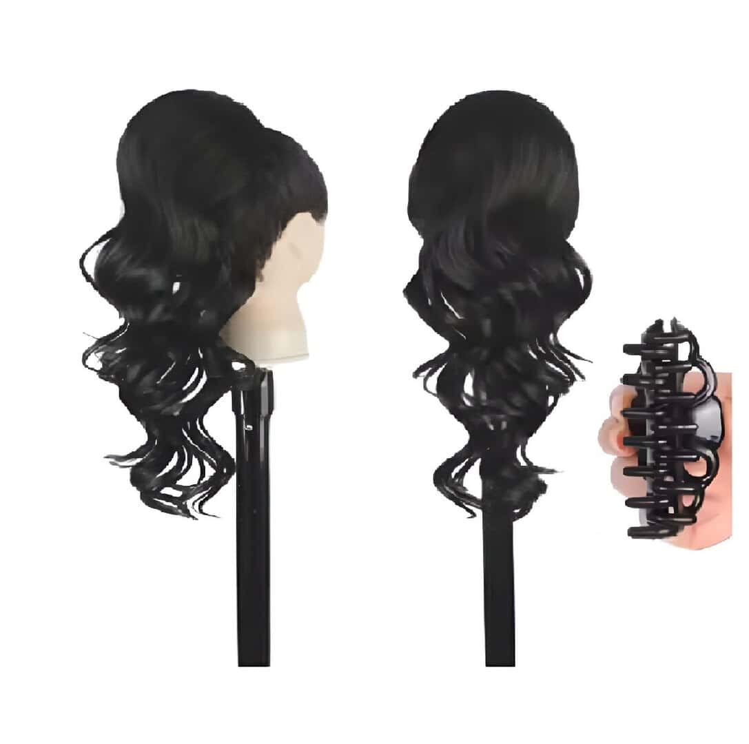 kanekalon-black-ponytail-1b-loose-curl-claw Ποστίς Αλογοουρά Ponytail συνθετική τρίχα Kanekalon υψηλής ποιότητας με Κλάμερ- Loose curl Μαύρο χρώμα #1b 50cm - Image 1
