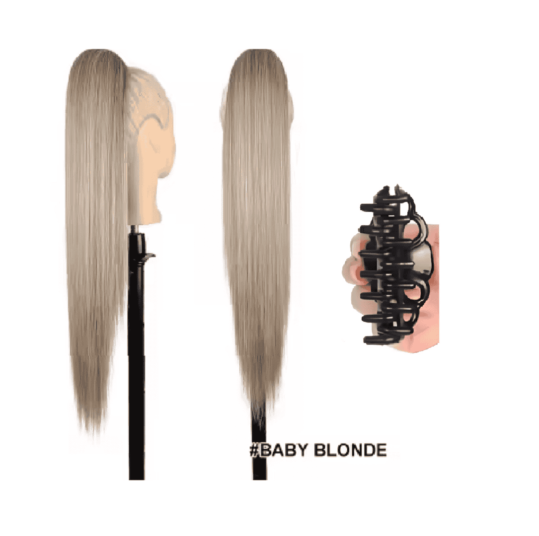 kanekalon-ponytail-baby-blonde-grey-touch-woman-ponytail-claw Ποστίς Αλογοουρά Ponytail συνθετική τρίχα Kanekalon υψηλής ποιότητας με Κλάμερ - Ίσια Ξανθό Γκρι # Baby Blonde 71cm - Image 1
