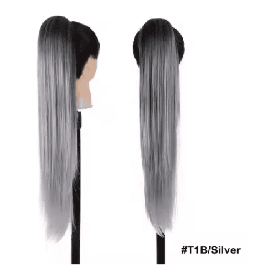 kanekalon-ponytail-silver-straight-best-hair-quality Ποστίς Αλογοουρά Ponytail συνθετική τρίχα Kanekalon υψηλής ποιότητας με Φωλιά και χτενάκι - Ίσια Γκρι Silver χρώμα #T1b/ Silver 71cm - Image 1