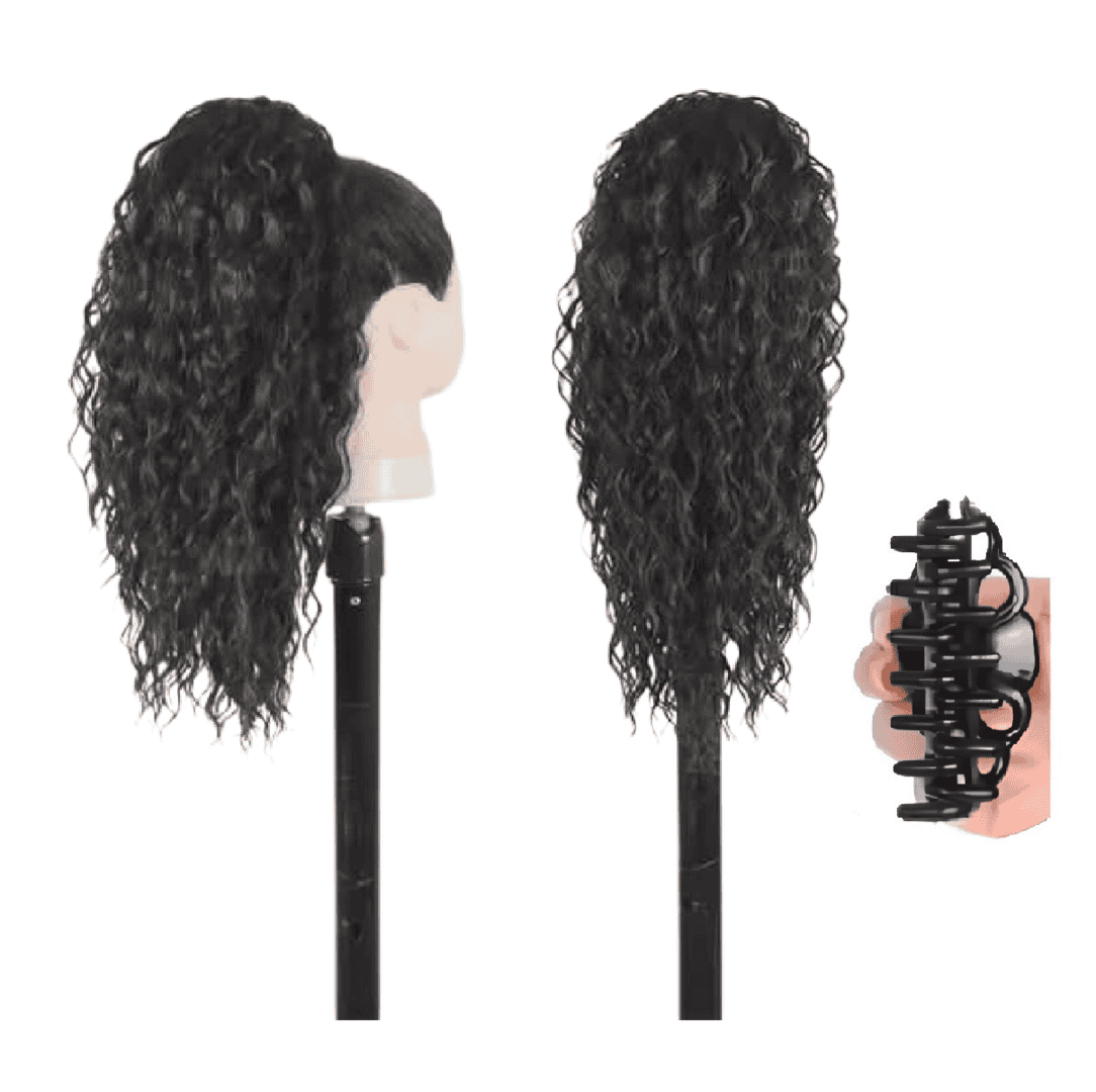 kanekalon-water-wave-black-ponytail-1b-claw Ποστίς Αλογοουρά Ponytail συνθετική τρίχα Kanekalon υψηλής ποιότητας με Κλάμερ - Water wave Μαύρο χρώμα #1b 50cm - Image 1
