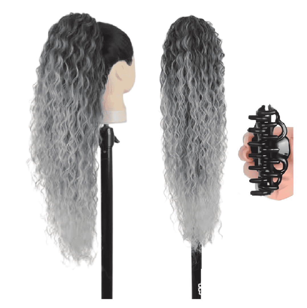 kanekalon-water-wave-t1b-silver-best-quality-grey-claw Ποστίς Αλογοουρά Ponytail συνθετική τρίχα Kanekalon υψηλής ποιότητας με Κλάμερ- Water Wave Γκρι Silver #T1b/ Silver 71cm - Image 1