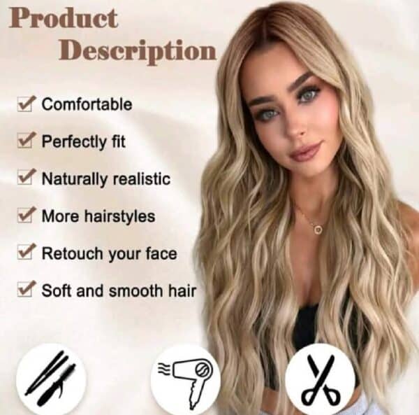 Γυναικεία περούκα σε Ξανθό Balayage ombre χρώμα με Lace front (διαφάνεια ) συνθετική υψηλής ποιότητας 26 inches - Image 2
