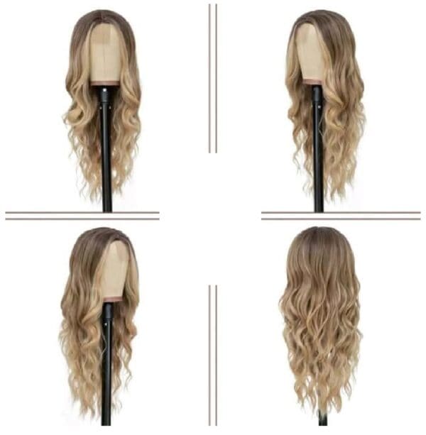 Γυναικεία περούκα σε Ξανθό Balayage ombre χρώμα με Lace front (διαφάνεια ) συνθετική υψηλής ποιότητας 26 inches - Image 3
