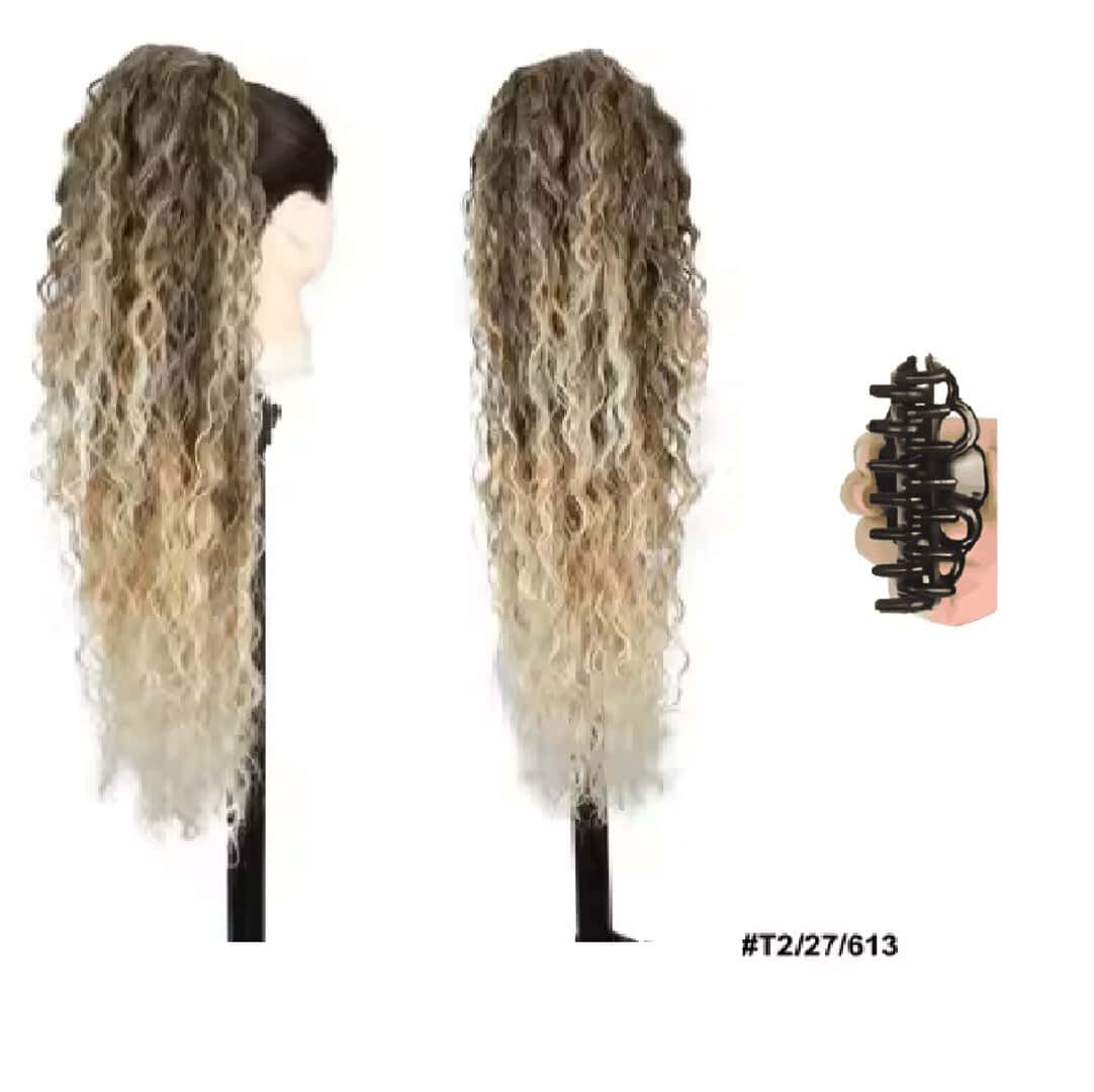 kanekalon-ponytails-t2-27-613-ombre-brown-blonde-water-wave Ποστίς Αλογοουρά Ponytail συνθετική τρίχα Kanekalon υψηλής ποιότητας με κλάμερ- Water Wave Καστανό ombre #T2/27/613 71cm - Image 1